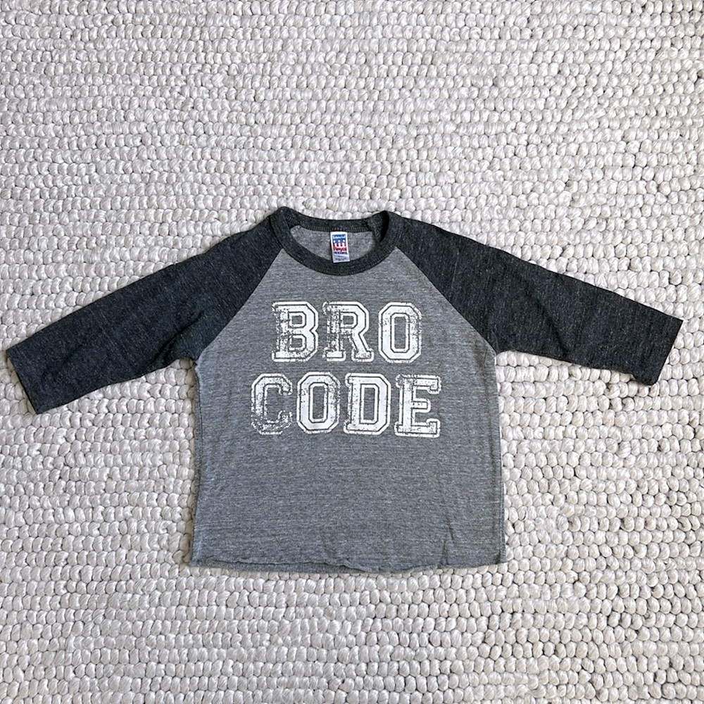 Boys baseball tshirt 3/4 sleeve bro code 3-4 years